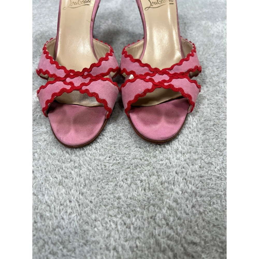 Christian Louboutin Vintage Pink Suede Scalloped Crisscross Rare Red Bottoms 37 - Picture 2 of 10